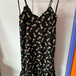 Monteau Black Dress with Pineapple Print